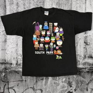 Vintage 1998 South Park Character Collage Tee (XL) - Black Cartoon Graphic